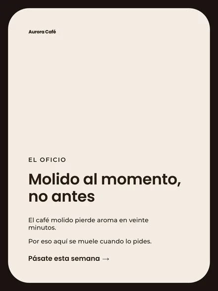 Publicación sobre moler el café al momento.