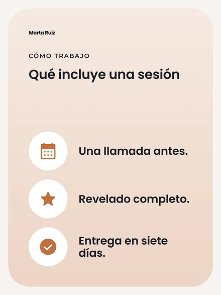 Publicación que enumera qué incluye una sesión de fotos.