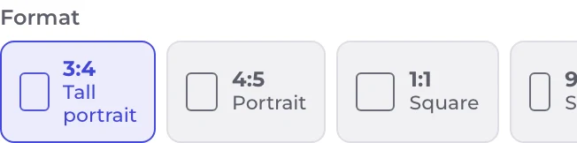 El selector con los cuatro formatos de Instagram y el 3:4 marcado.