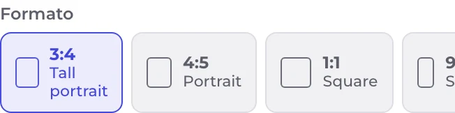 El selector con los cuatro formatos de Instagram y el 3:4 marcado.